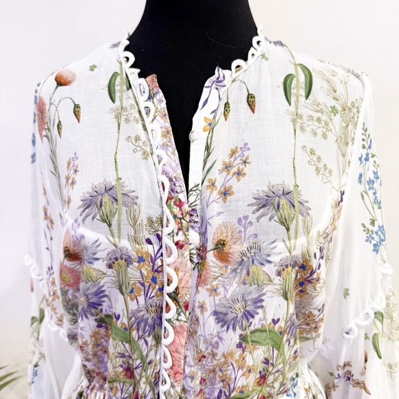 Charo Ruiz Botanic Print Cotton Mini Dress In White L - Picture 3 of 16